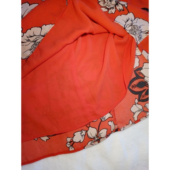 Adrianna Papell Red Floral Mock Wrap Midi Dress Ruffle Short Sleeves Size 16W - Picture 10 of 14